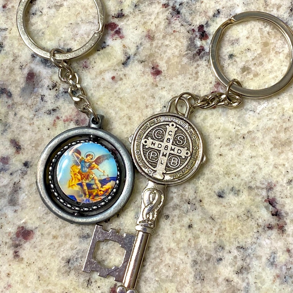 Michael and St Benedict key Keychain